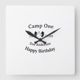 Camp one happy birthday name date campingadventure vierkante klok