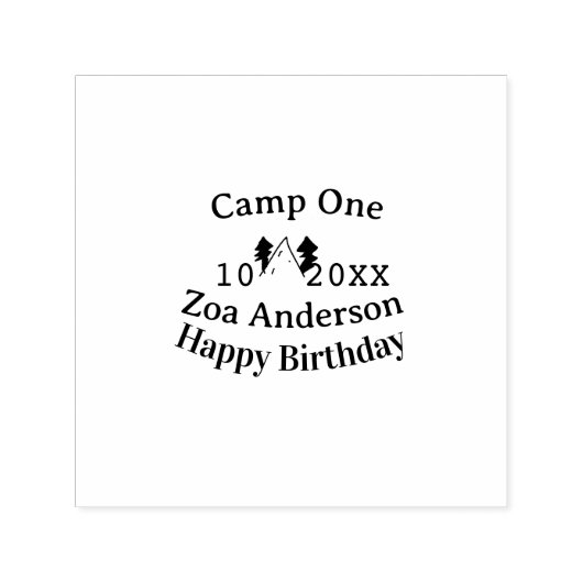 Camp one happy birthday name date campingadventure  zelfinktende stempel (Design)