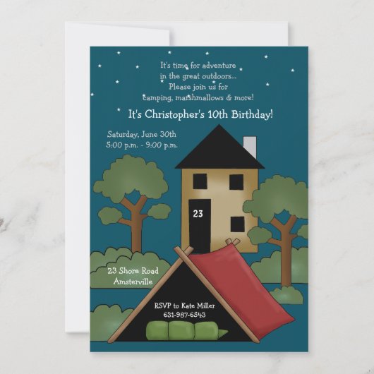 Camp Out - Birthday Party Invitation Kaart (Voorkant)