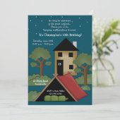 Camp Out - Birthday Party Invitation Kaart (Staand voorkant)