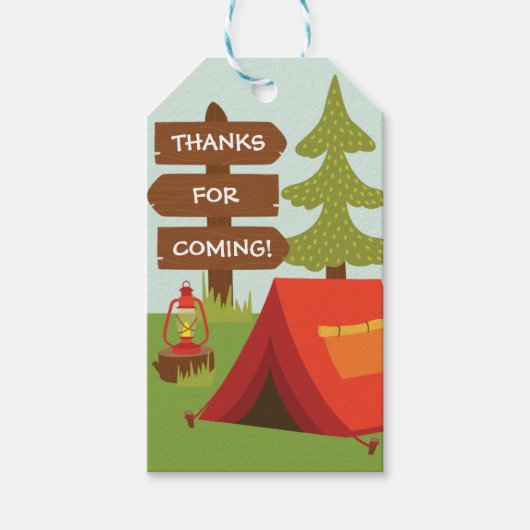Camp Out Birthdy Party Favor Cadeaulabel (Voorkant)