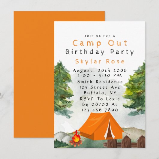 Camp Out Boy Birthday Party Invitation Kaart (Voorkant / Achterkant)