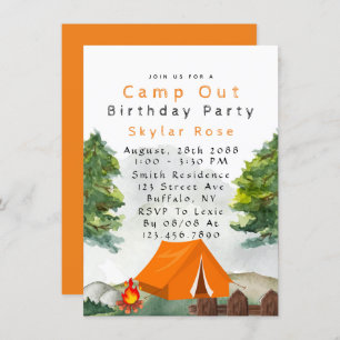 Camp Out Boy Birthday Party Invitation Kaart
