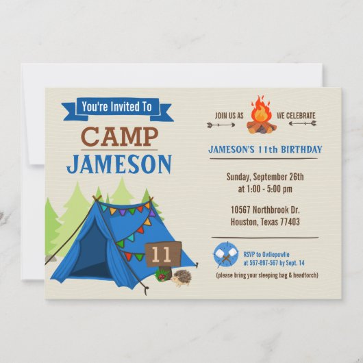 Camp out Glamping Birthday Party Invitation Kaart (Voorkant)