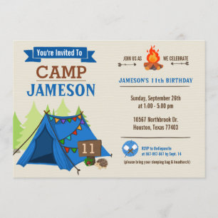 Camp out Glamping Birthday Party Invitation Kaart