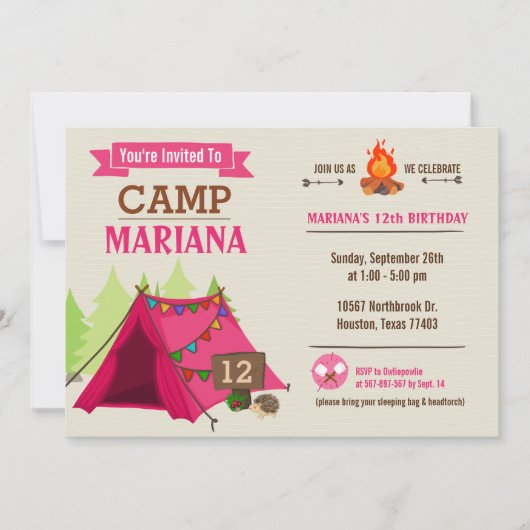 Camp out Glamping Birthday Party Invitation Kaart (Voorkant)