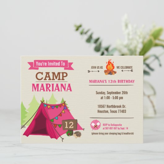 Camp out Glamping Birthday Party Invitation Kaart (Staand voorkant)