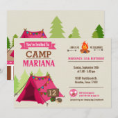 Camp out Glamping Birthday Party Invitation Kaart (Voorkant / Achterkant)