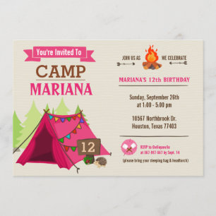 Camp out Glamping Birthday Party Invitation Kaart