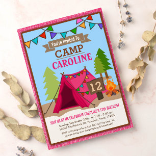 Camp out Glamping Birthday Party Invitation Kaart