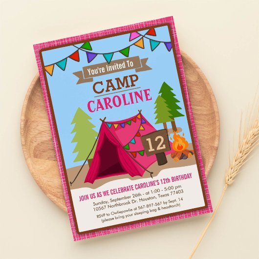 Camp out Glamping Birthday Party Invitation Kaart