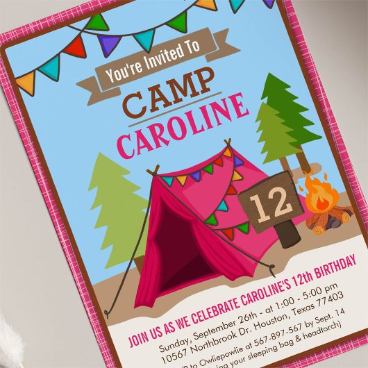 Camp out Glamping Birthday Party Invitation Kaart