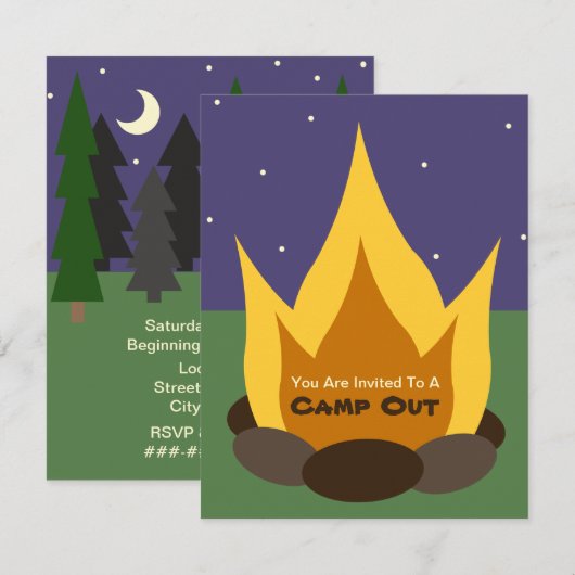 Camp Out Invitation - Camp Fire Kaart (Voorkant / Achterkant)