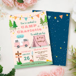 Camp out out party voor meisjes tijdens de geboort kaart<br><div class="desc">Meisjes kamperen op zaterdag buitenshuis Camp Out Party Uitnodiging</div>