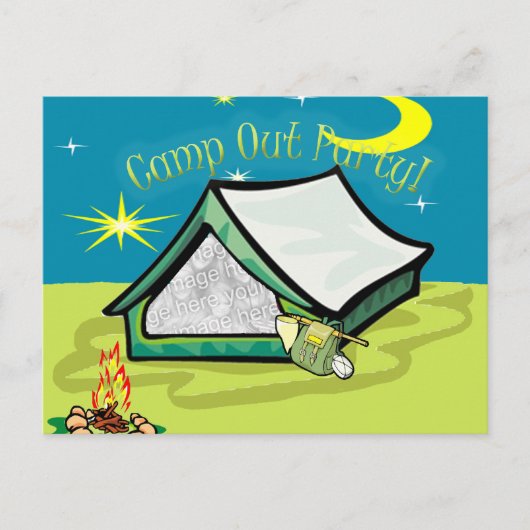 Camp Out Photo Party Card Uitnodiging Briefkaart (Voorkant)