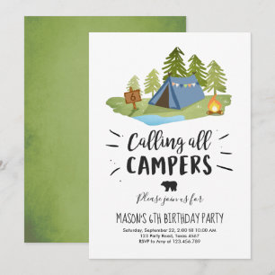 Camp out Tent Invitation Birthday Camp out Boy Kaart