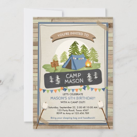 Camp out Tent Invitation Birthday Camp out Boy Kaart (Voorkant)
