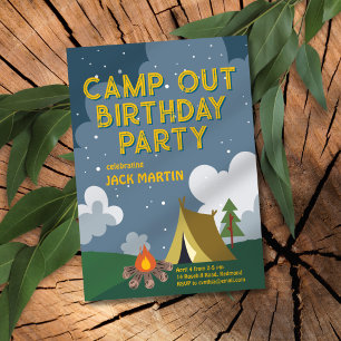 Camp Out thema verjaardagsuitnodiging Kaart