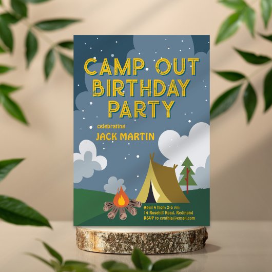 Camp Out thema verjaardagsuitnodiging Kaart