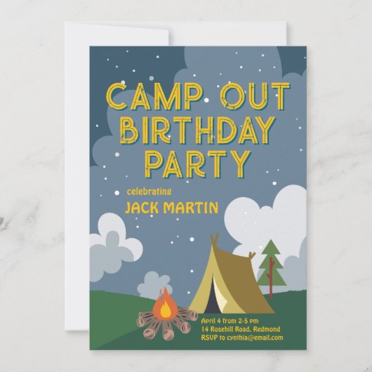 Camp Out thema verjaardagsuitnodiging Kaart (Voorkant)