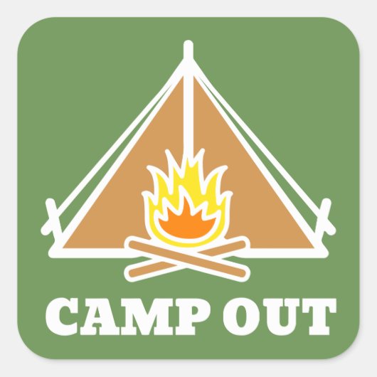 Camp out vierkante sticker (Voorkant)