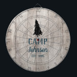 Camp Rustic Wood Family Dartbord<br><div class="desc">Fun grijs houten gezinskampplank voor uw rustic home game night. Dit leuke faux wethered wood ontwerp bevat een lange dennenboom. Er zijn douanewoorden om zich te personaliseren zoals, kamp, een familienaam en ook gevestigde datum. De tekst is plat blauw en staat op tegen de achtergrond van hout.</div>