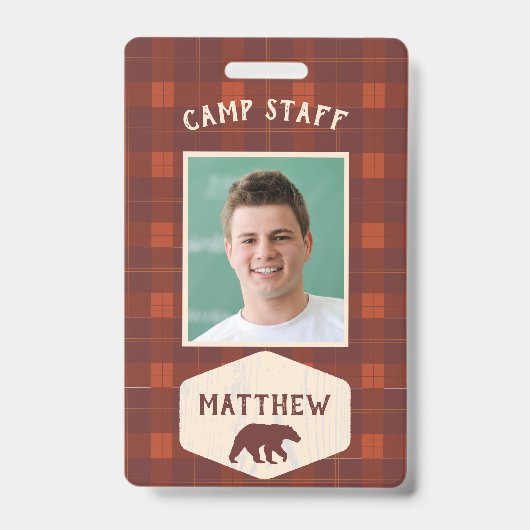Camp staff Rustic Flannel and Beer Photo ID Badge (Voorkant)