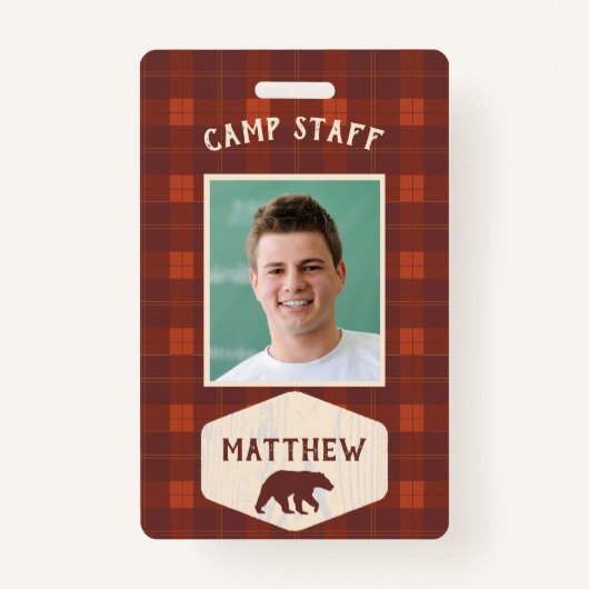 Camp staff Rustic Flannel and Beer Photo ID Badge (Voorkant)