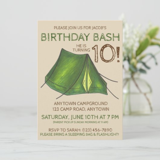 Camp Tent Sleepover Camping Birthday Bash Kaart (Staand voorkant)