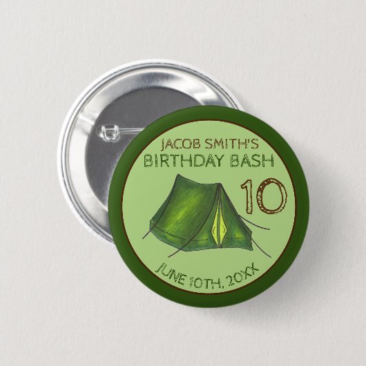 Camp Tent Sleepover Camping Birthday Bash Ronde Button 5,7 Cm (Voorkant /achterkant)