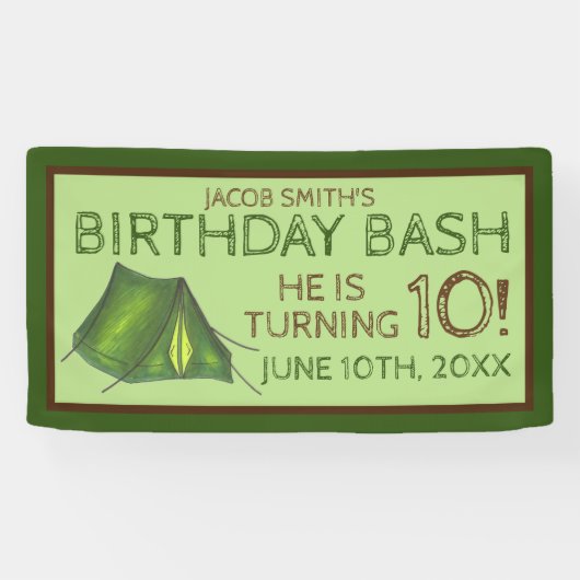 Camp Tent Sleepover Camping Birthday Bash Spandoek (Horizontaal)