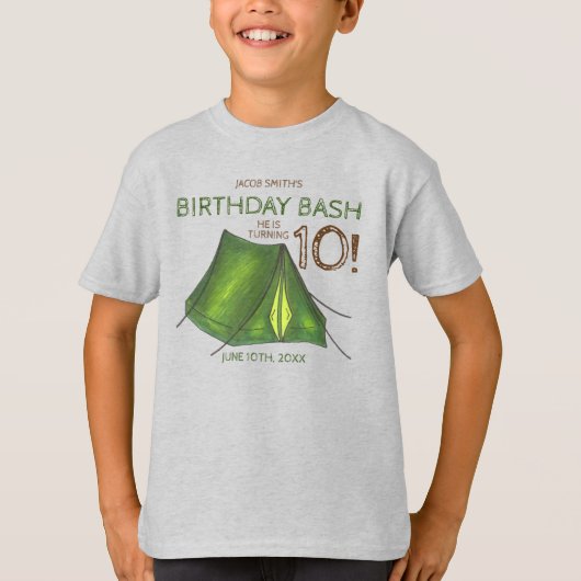 Camp Tent Sleepover Camping Birthday Bash T-shirt (Voorkant)