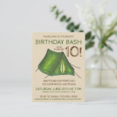 Camp Tent Sleepover Camping Birthday Bash Uitnodiging Briefkaart (Staand voorkant)