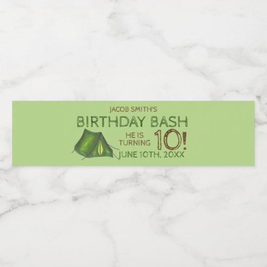 Camp Tent Sleepover Camping Birthday Bash Waterfles Etiket (Enkel label)