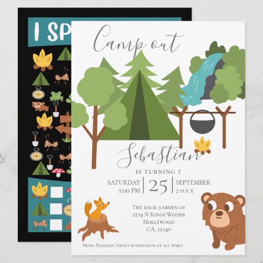 Camp uit met game aan de achterzijde kaart (Voorkant / Achterkant)