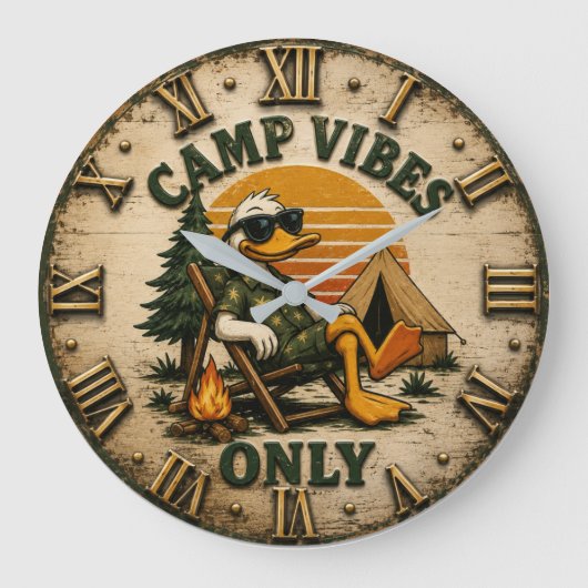 Camp Vibes Only Funny Camping Duck Rustic Outdoor Grote Klok (Voorkant)