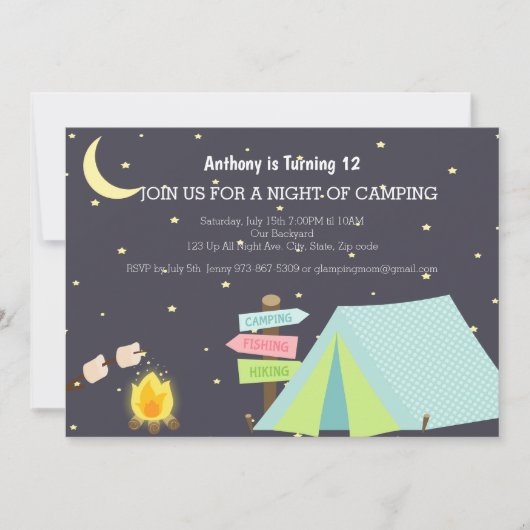 Campagne uit met kampeerfeest kaart (Voorkant)