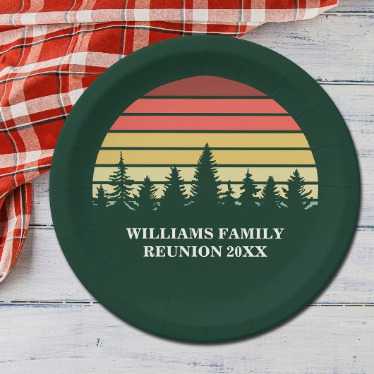 Campagne voor Forest Sunset Custom Family Reunion Papieren Bordje