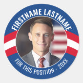 Campagnefoto met gebogen type - Rood Wit Blauw Ronde Sticker (Voorkant)