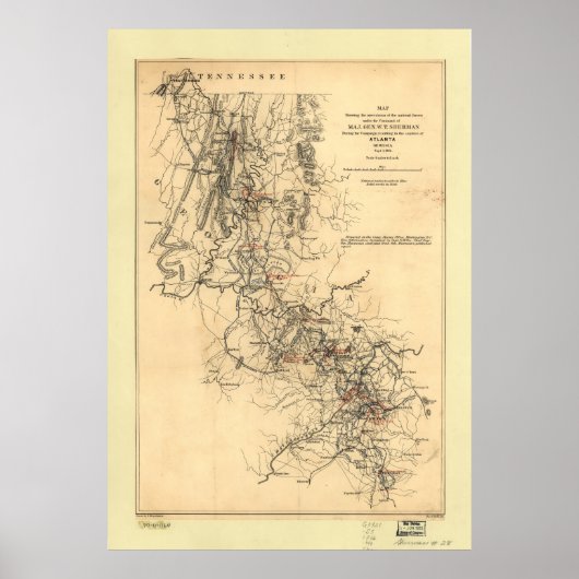 Campagnekaart voor de burgeroorlog in Atlanta 1 se Poster (Voorkant)