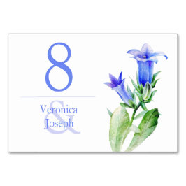 Campanula blauwe wilde bloem bruiloft tafelkaart kaart