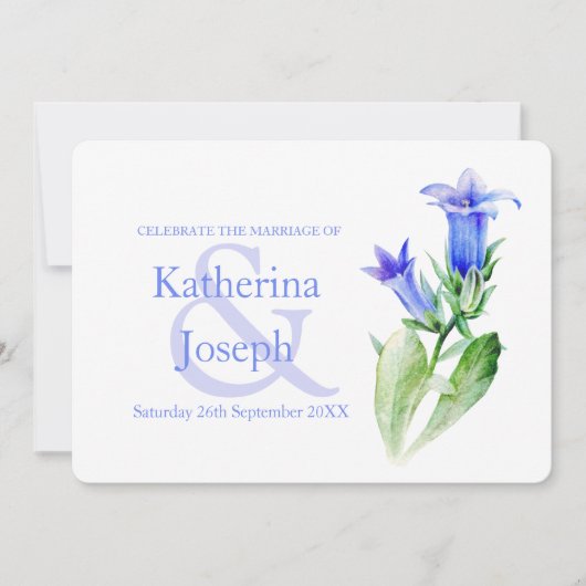 Campanula bloem waterverf blauw bruiloft uitnodigi kaart (Voorkant)