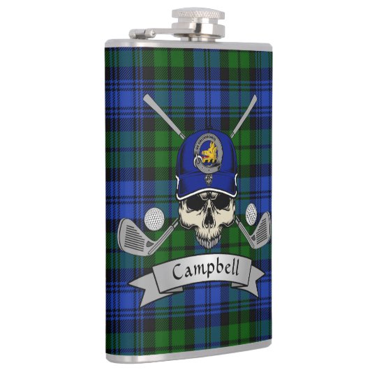 Campbell Badge & Tartan Personalized Skull Golf Heupfles (Rechts)