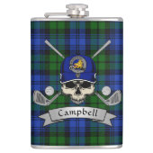 Campbell Badge & Tartan Personalized Skull Golf Heupfles (Voorkant)