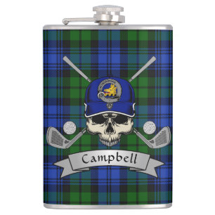 Campbell Badge & Tartan Personalized Skull Golf Heupfles