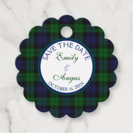 Campbell Black Horloge Tartan Bruiloft Save a Date Bedankjes Labels