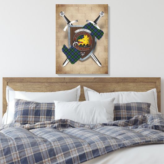 Campbell Clan Badge Crossed Swords Canvas Print (Insitu (Slaapkamer))