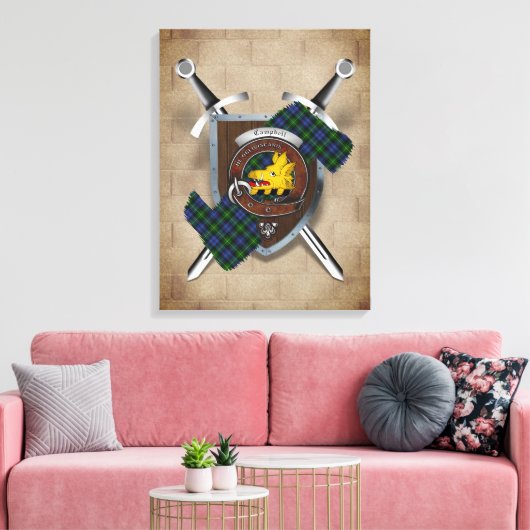 Campbell Clan Badge Crossed Swords Canvas Print (Insitu (Woonkamer))
