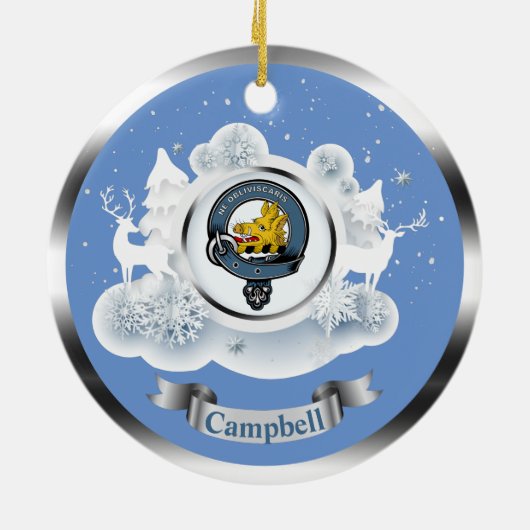 Campbell Clan Badge in Winter Scene Kerstmis Cera Keramisch Ornament (Achterkant)