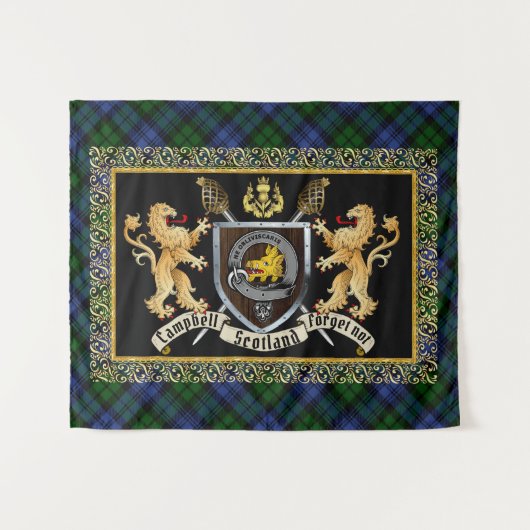 Campbell Clan Badge & Motto w/Lions Wandkleed (Voorkant (horizontaal))